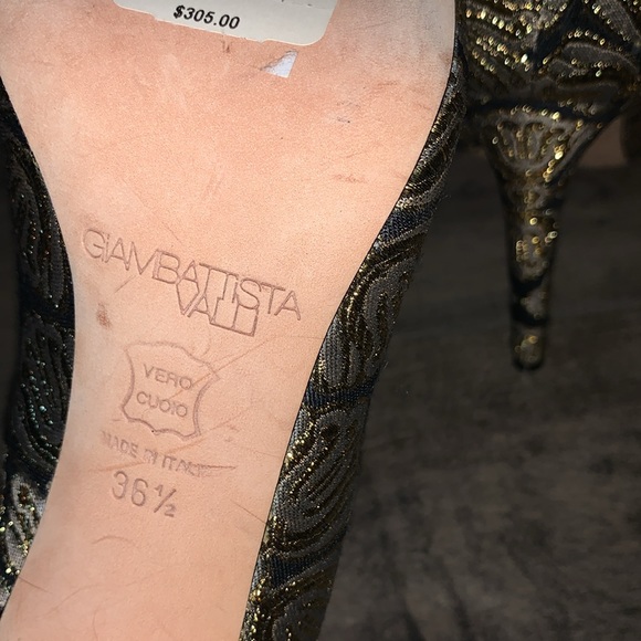 NWT GIAMBATTISTA VALLI GOLD JACQUARD FABRIC STILETTO - Picture 7 of 10